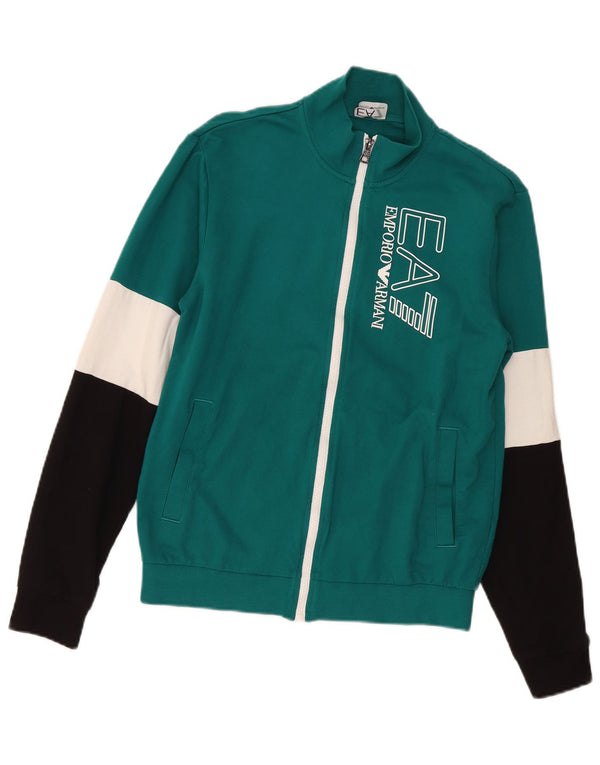 Jaqueta masculina Emporio Armani com agasalho gráfico pequeno bloco colorido verde