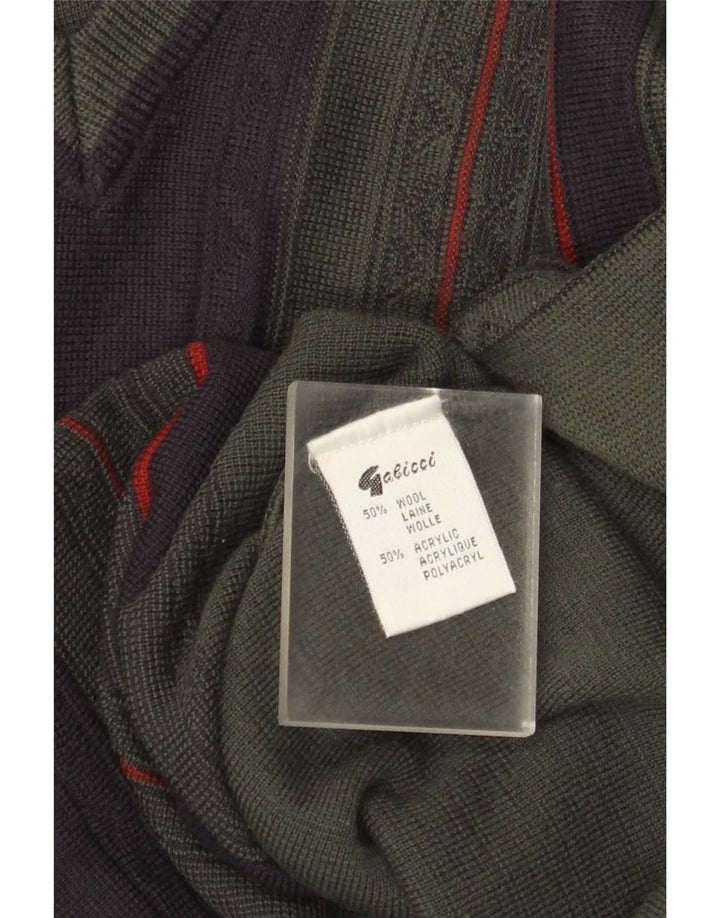 Suéter masculino Gabicci com decote em V, lã colorblock médio cáqui