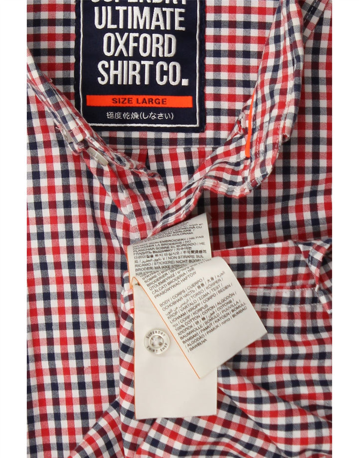 Camisa masculina SUPERDRY grande xadrez vermelho algodão