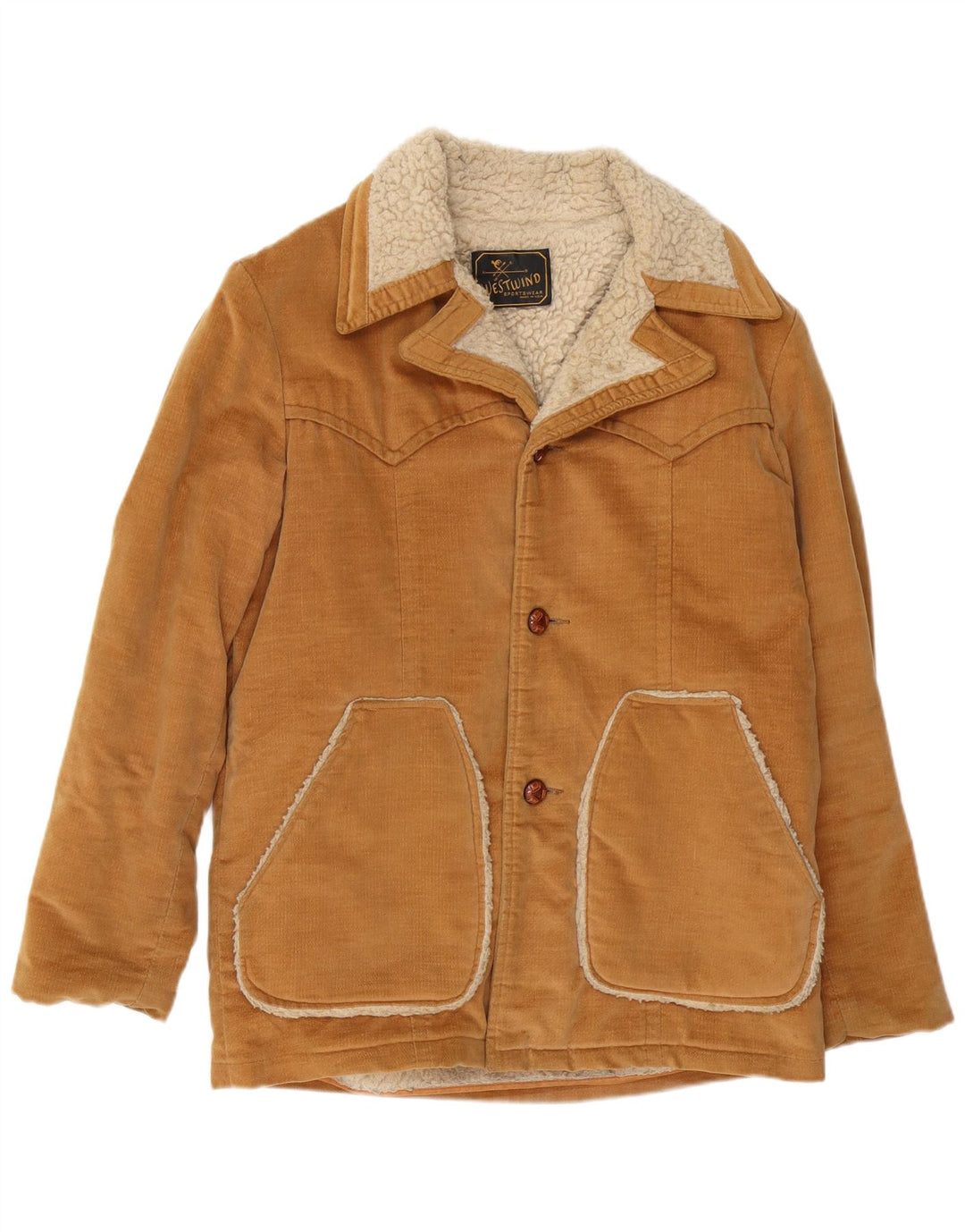 Jaqueta Sherpa masculina vintage Reino Unido 40 grande bloco colorido marrom