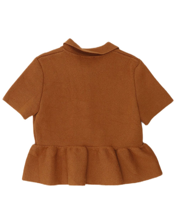 Top cardigã feminino de manga curta Zara Reino Unido 14 grande algodão marrom