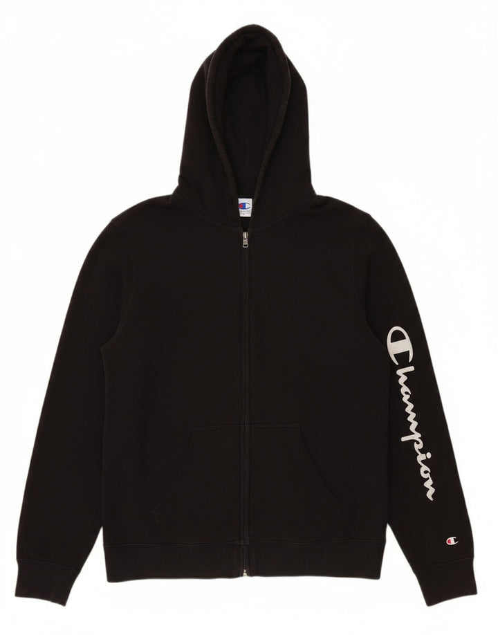 CHAMPION Suéter masculino com capuz e zíper gráfico médio preto