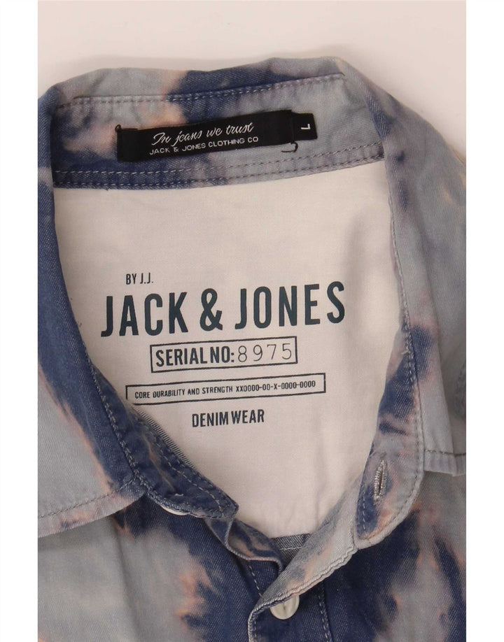 Jack & Jones Camisa jeans masculina grande tie-dye azul