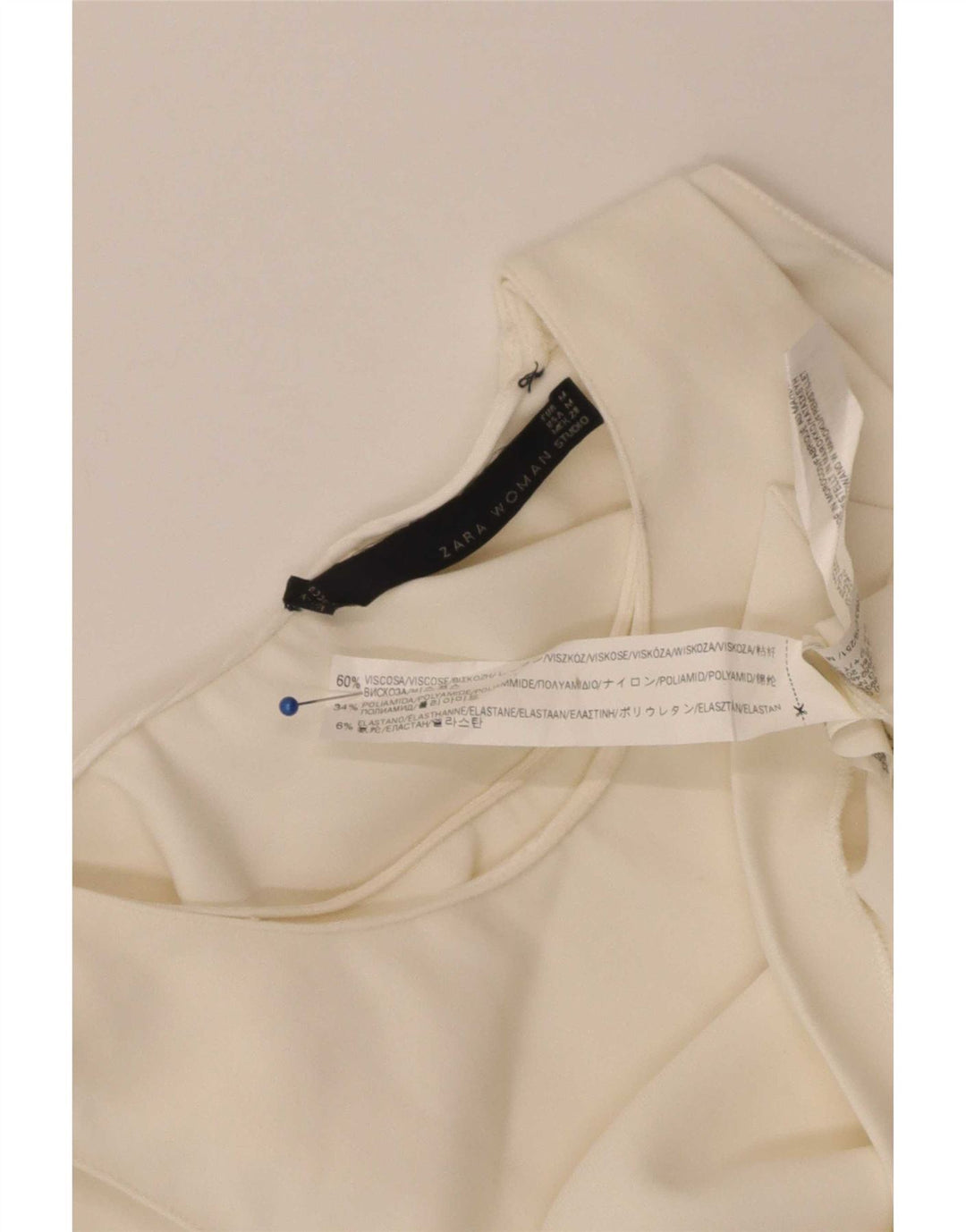 Blusa feminina sem mangas Zara Top UK 12 médio off white viscose