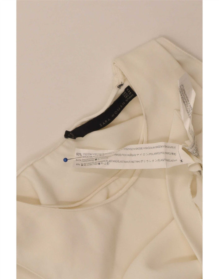 Blusa feminina sem mangas Zara Top UK 12 médio off white viscose