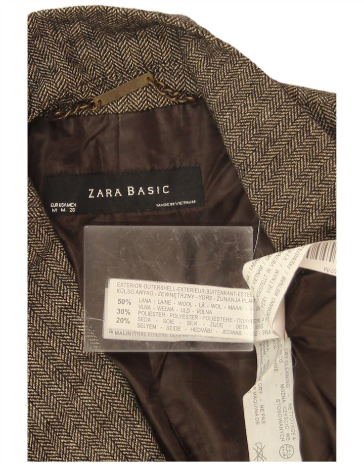 Jaqueta blazer feminina Zara com 1 botão Reino Unido 12 lã espinha de peixe marrom médio