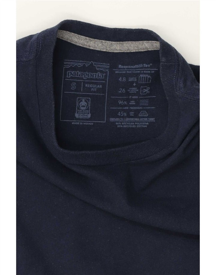 Camiseta masculina Patagonia Regular Fit com estampa gráfica pequena azul marinho poliéster