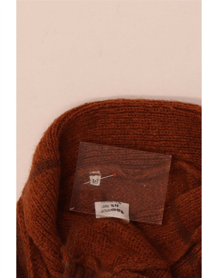 Suéter feminino vintage com gola redonda IT 46 grande bloco colorido marrom