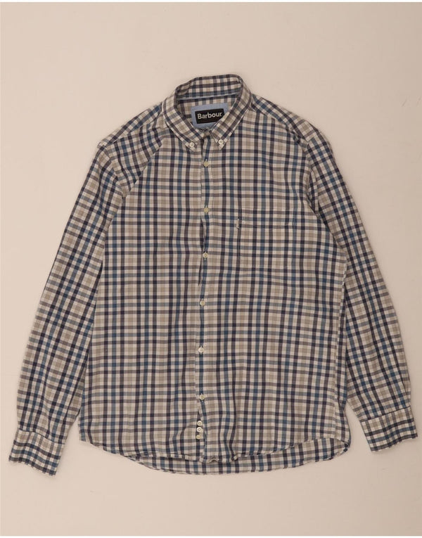 Camisa masculina Barbour média azul guingão