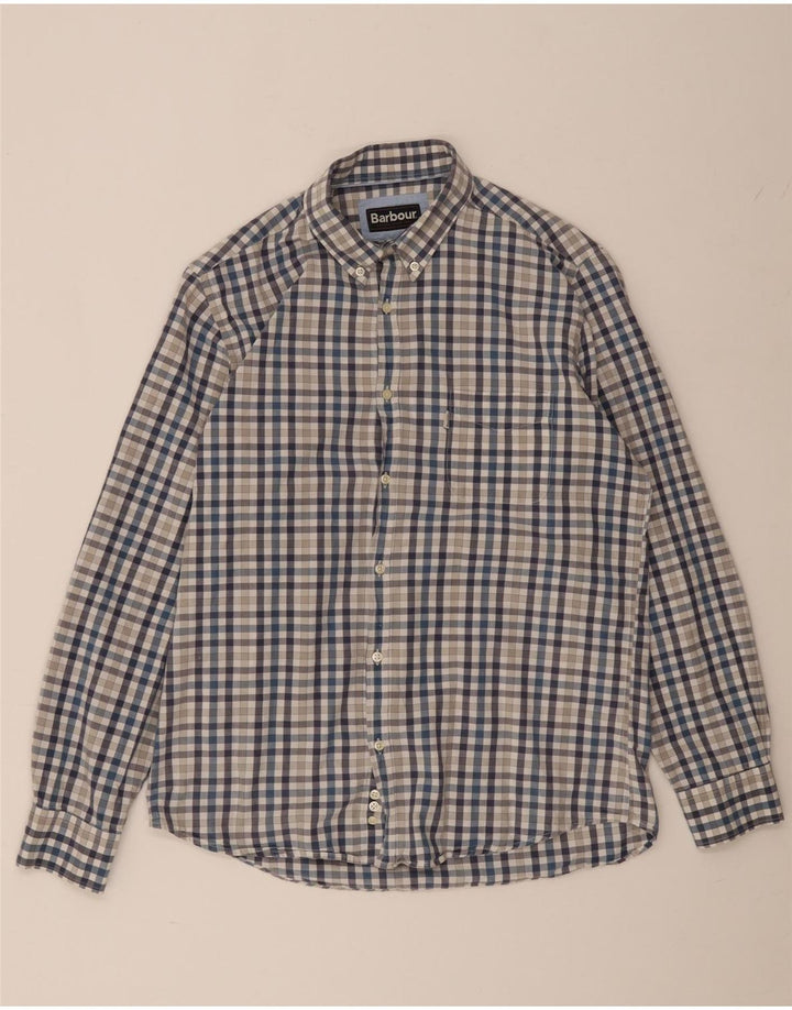 Camisa masculina Barbour média azul guingão