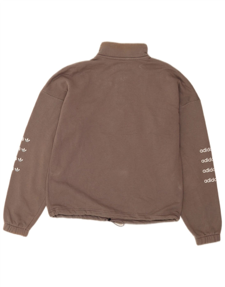 Adidas feminino oversized gráfico zip pescoço moletom jumper eu 36 pequeno cinza