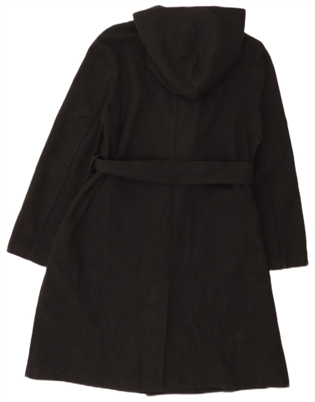 Sobretudo feminino com capuz ZARA UK 16 grande poliéster preto