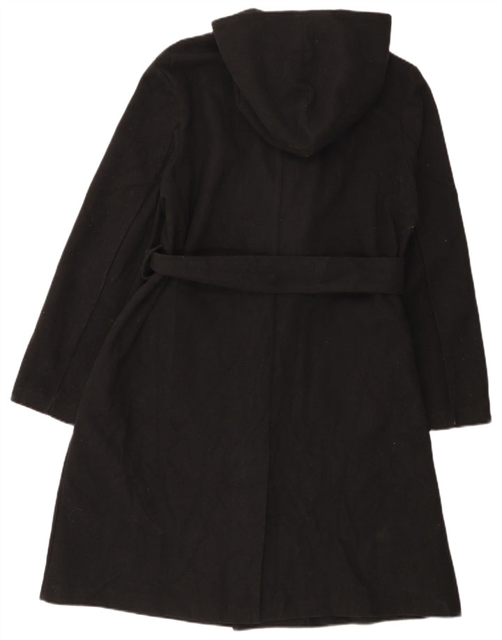 Sobretudo feminino com capuz ZARA UK 16 grande poliéster preto