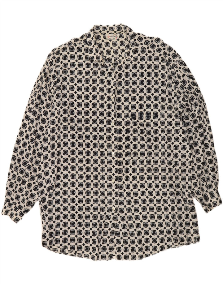 STEFANEL Womens Longline Oversized Shirt UK 14 Medium White Geometric Vintage Stefanel and Second-Hand Stefanel from Messina Hembry 