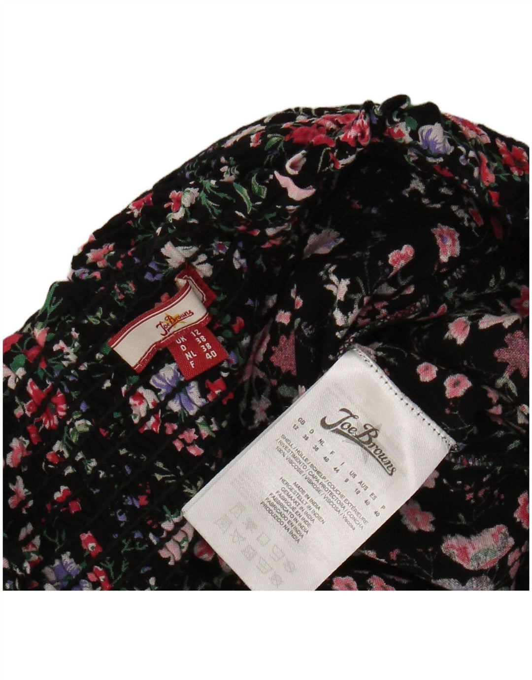 Saia feminina com babados JOE BROWNS Reino Unido 12 médio W30 viscose floral preta