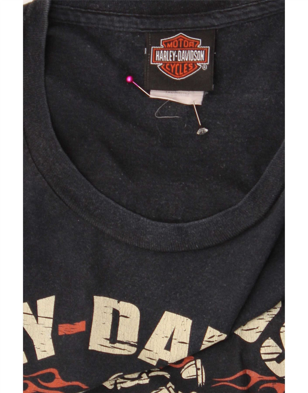 Camiseta gráfica masculina Harley Davidson Top médio algodão azul marinho