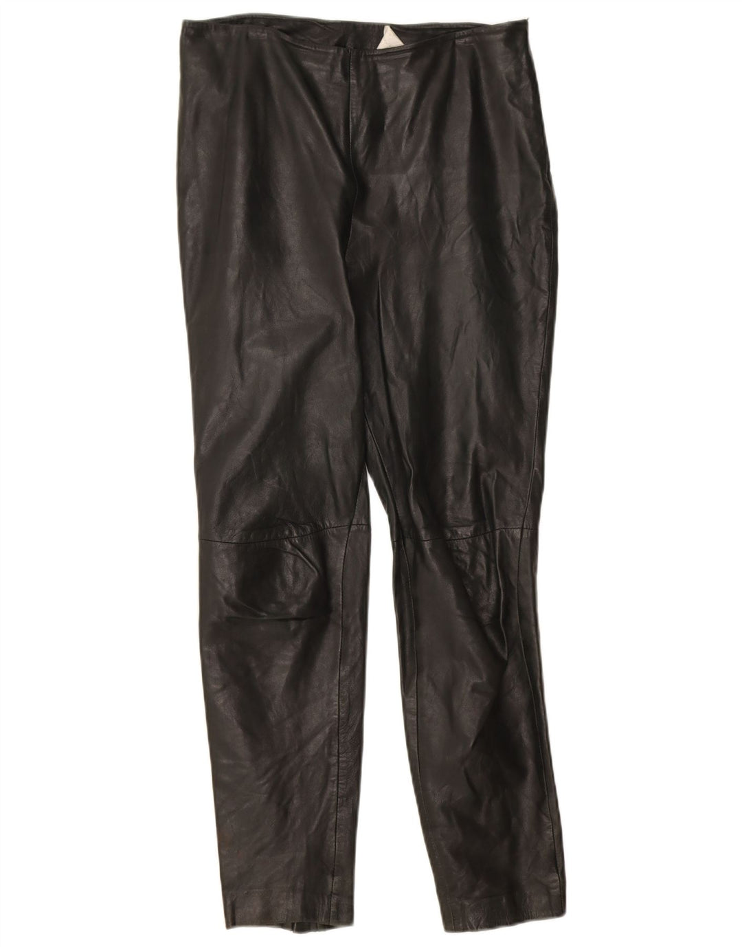 Calça feminina de couro slim Mango UE 36 pequena W24 L27 couro preto
