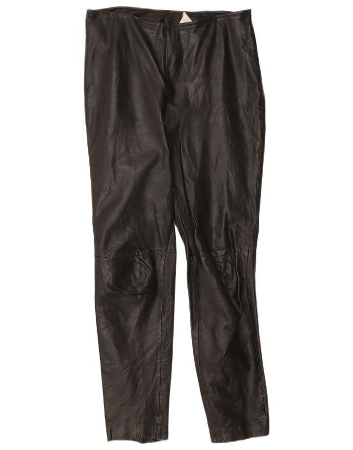 Calça feminina de couro slim Mango UE 36 pequena W24 L27 couro preto