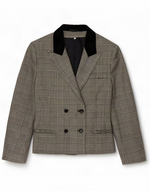 Jaqueta blazer feminina vintage com peito duplo IT 42 Houndstooth preto médio