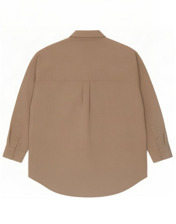 Zara Camisa Oversized Mulher UK 10 Pequeno Poliéster Bege