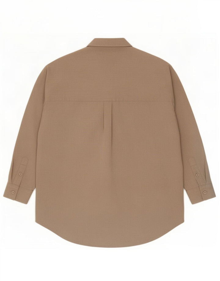 Zara Camisa Oversized Mulher UK 10 Pequeno Poliéster Bege