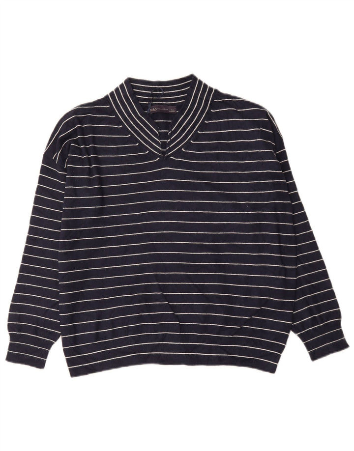 Suéter feminino Marks & Spencer com decote em V Reino Unido 10 pequeno azul marinho