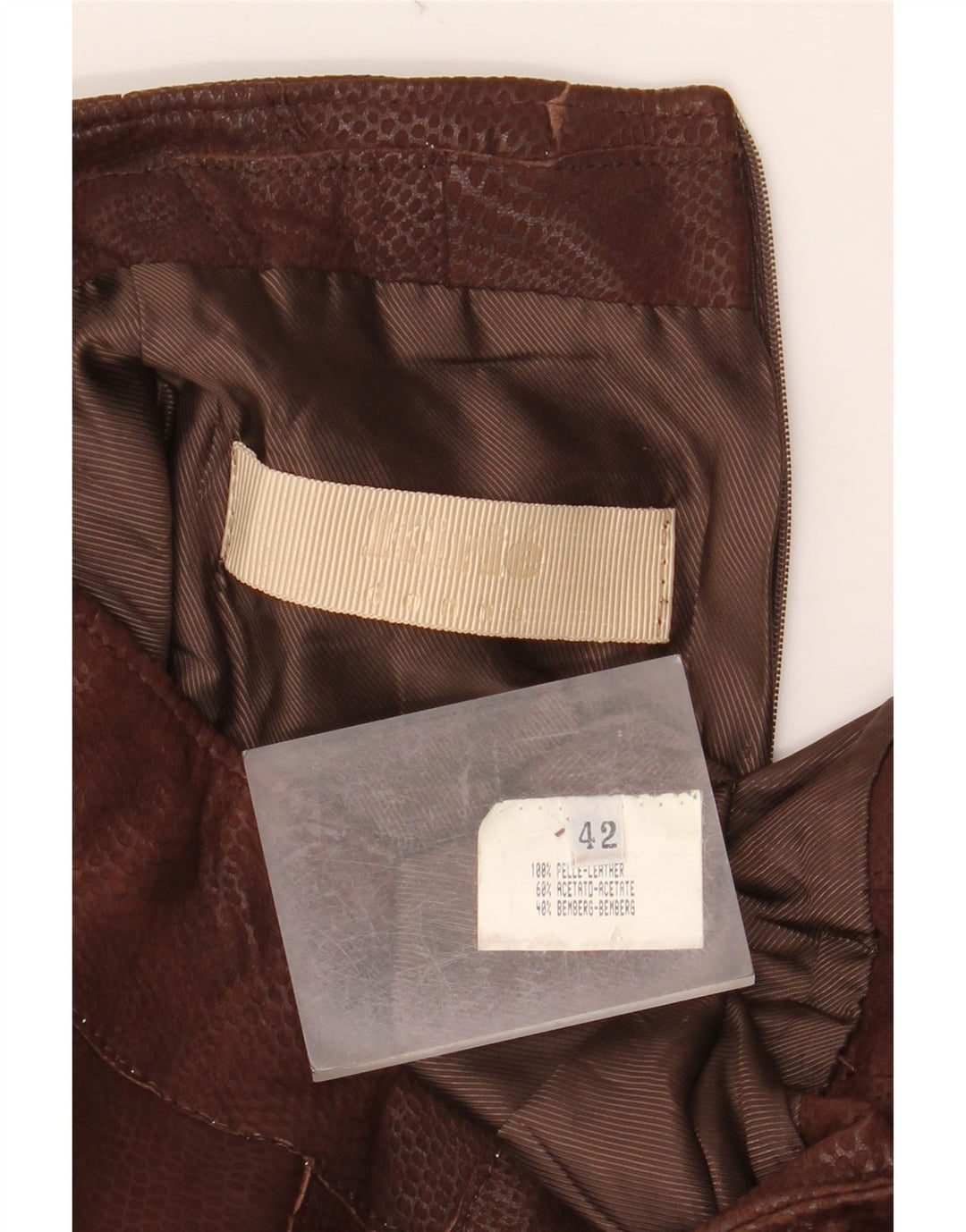 Saia feminina de couro VINTAGE IT 42 médio W30 couro marrom com estampa animal