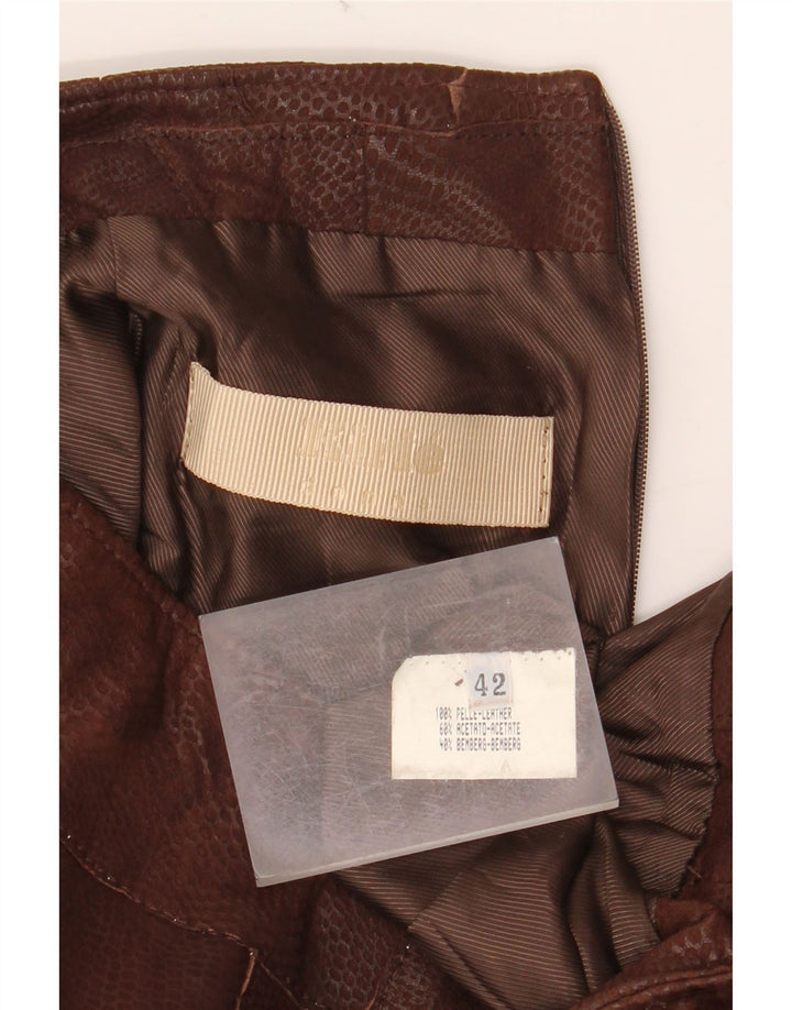 Saia feminina de couro VINTAGE IT 42 médio W30 couro marrom com estampa animal