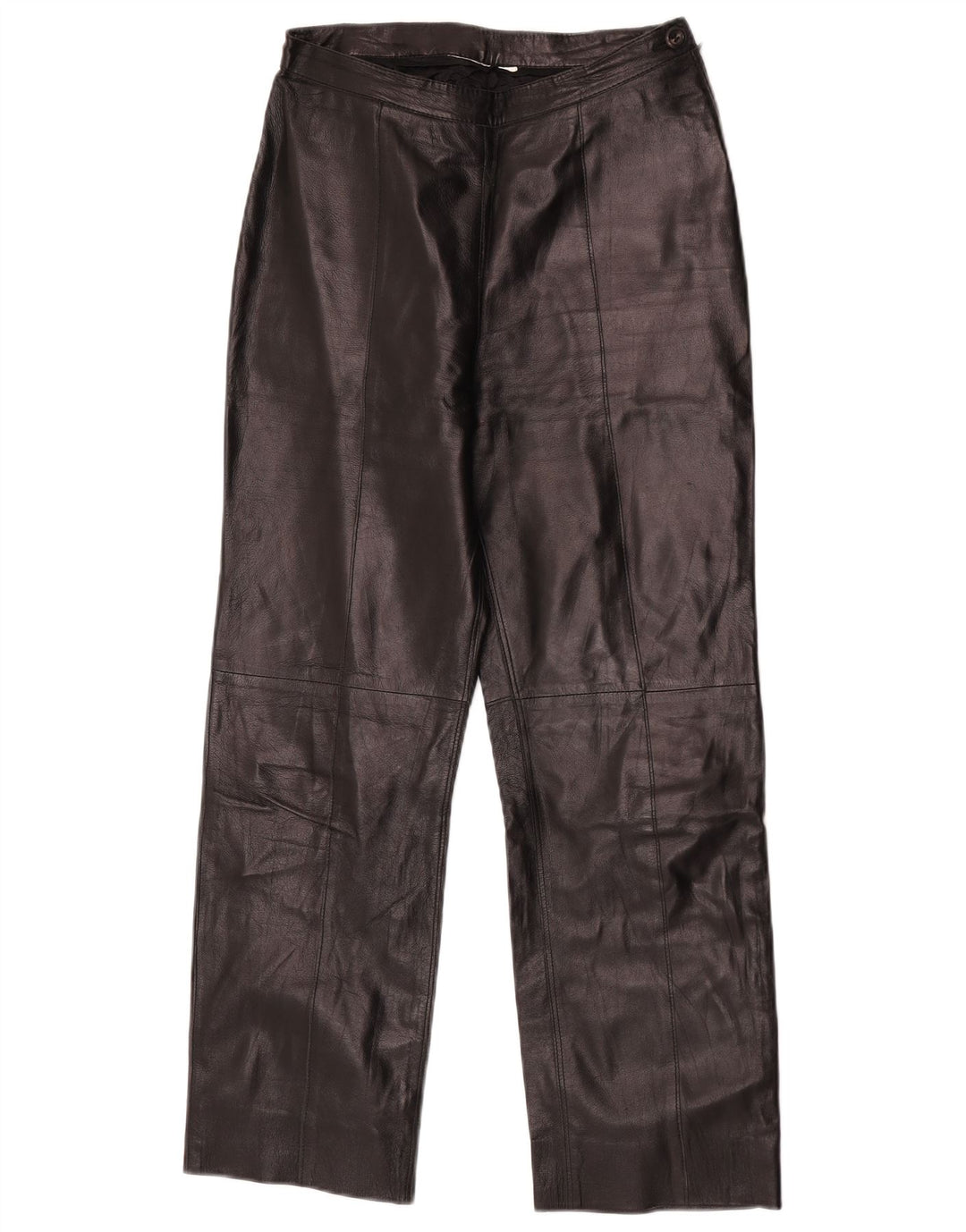 Calças de couro retas femininas vintage W27 L27 pretas