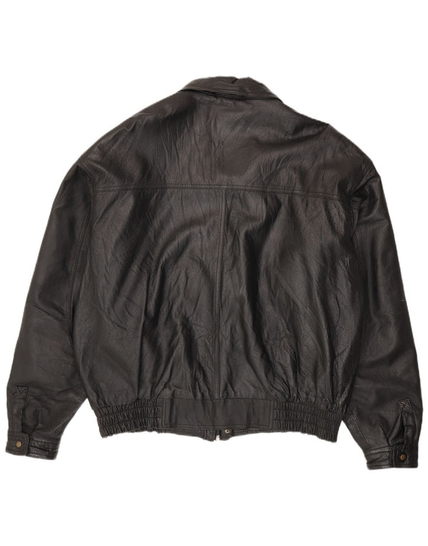 Jaqueta de couro masculina vintage UK 44 2XL couro preto