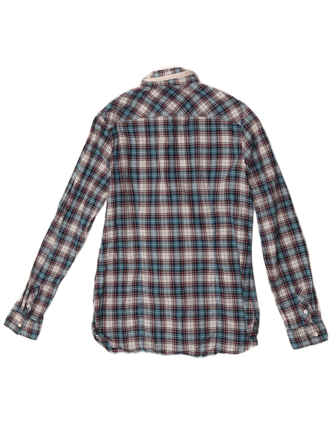 Blusa feminina Tommy Hilfiger com babados na frente EUA 6 xadrez azul médio