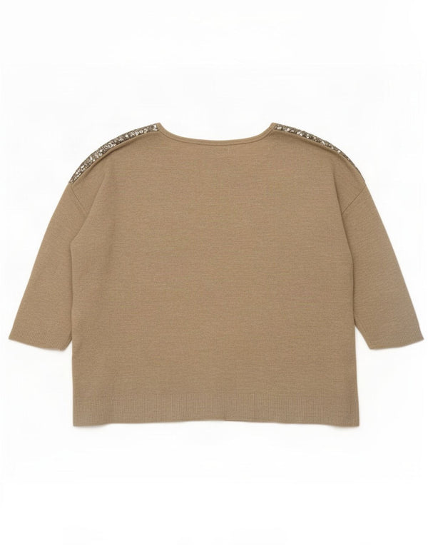 Top feminino de lantejoulas Marks & Spencer manga 3/4 UK 18 XL viscose dourada