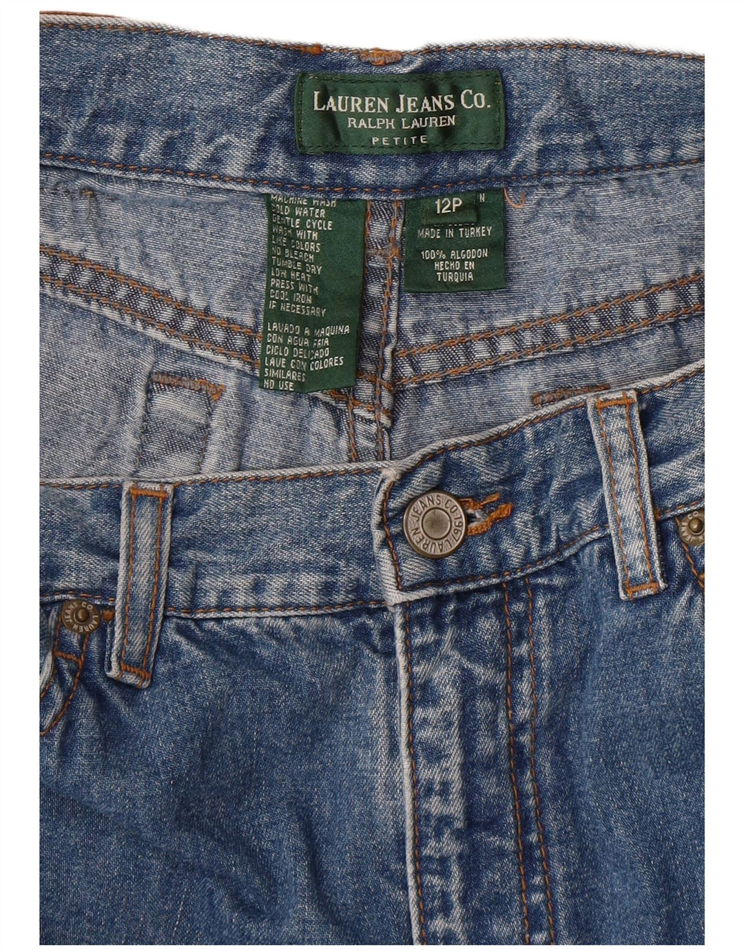 Ralph Lauren Shorts jeans feminino Petite EUA 12 grande W30 algodão azul