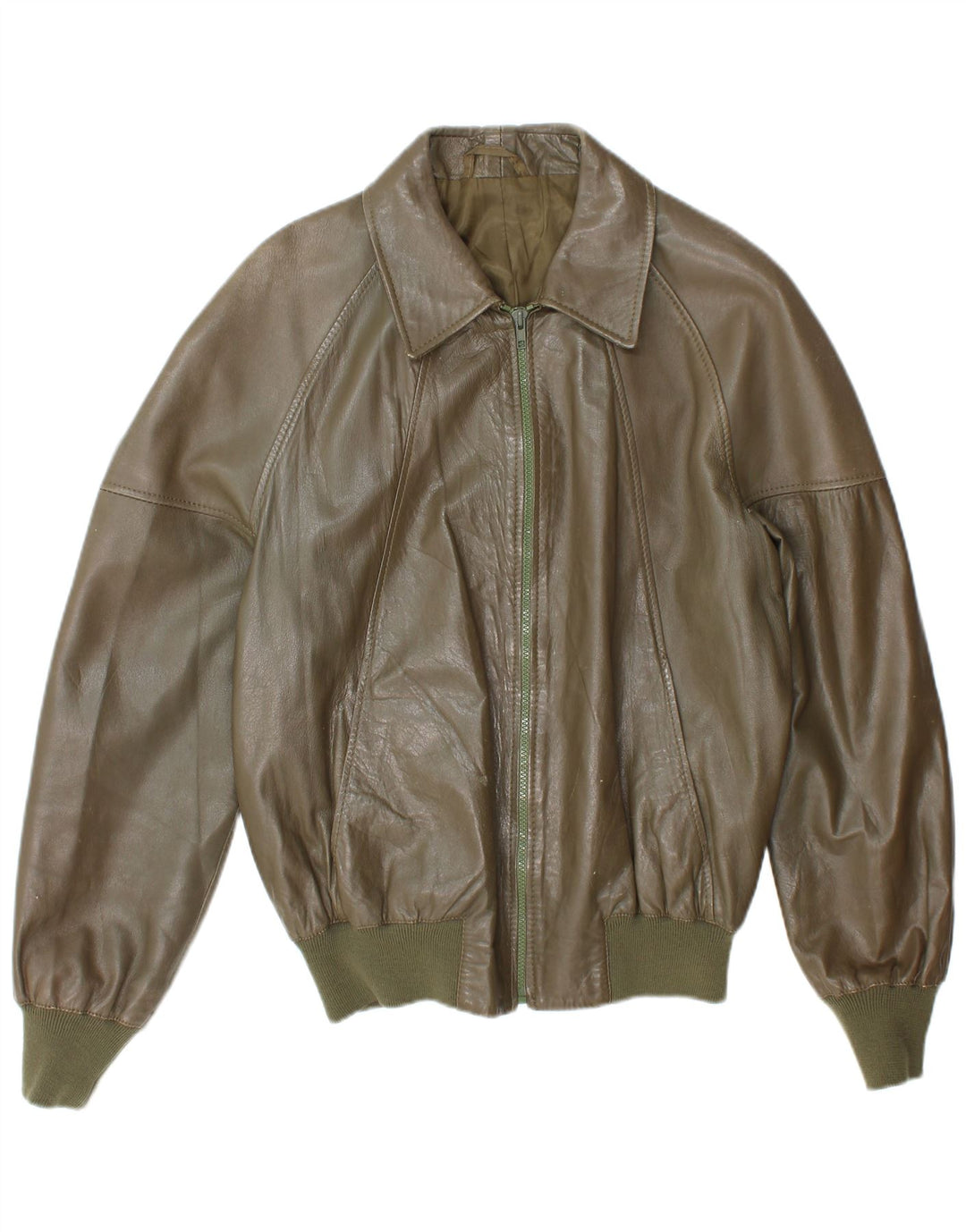 Jaqueta de couro bomber masculina vintage UK 38 médio cáqui