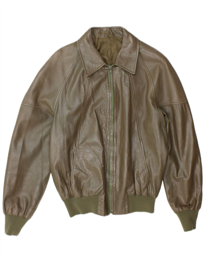 Jaqueta de couro bomber masculina vintage UK 38 médio cáqui