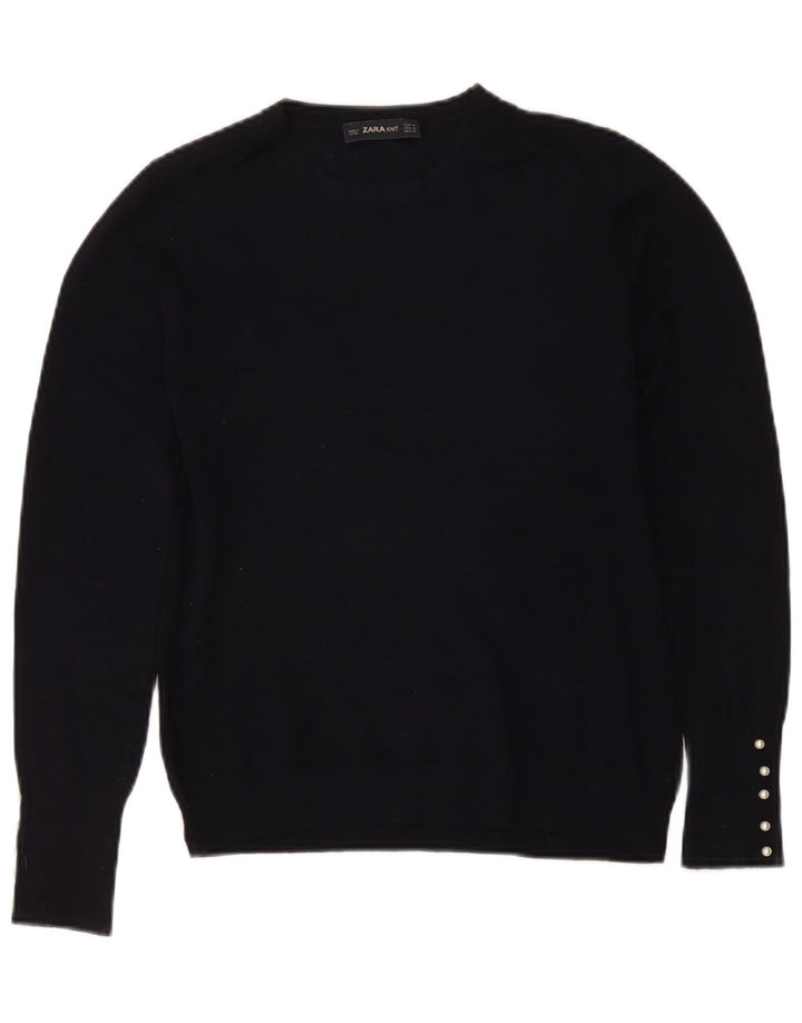 Suéter feminino Zara com gola redonda, Reino Unido 12 Médio Azul Marinho