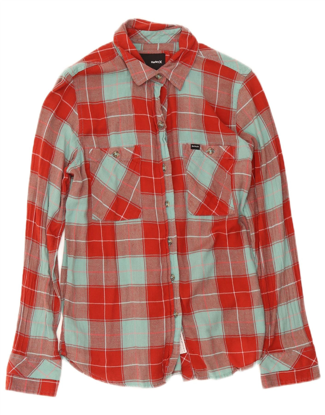 Camisa feminina de flanela Hurley Reino Unido 14 algodão xadrez vermelho médio