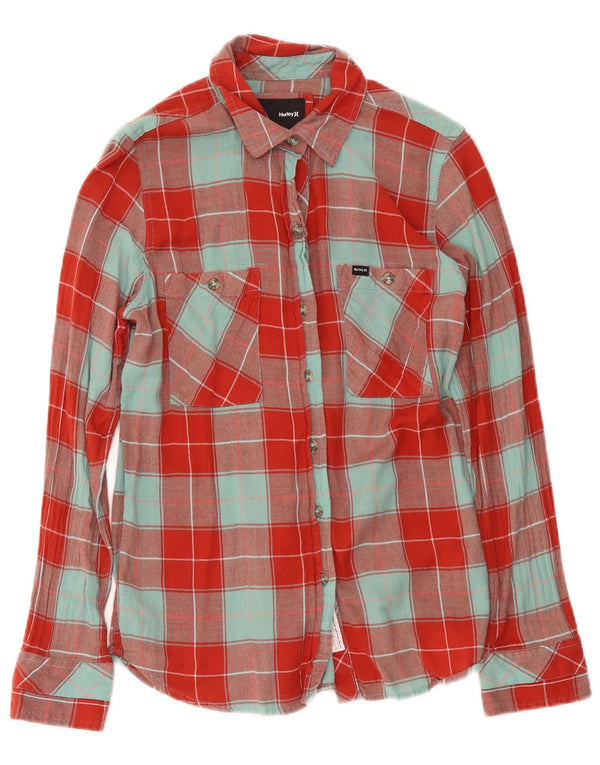 Camisa feminina de flanela Hurley Reino Unido 14 algodão xadrez vermelho médio