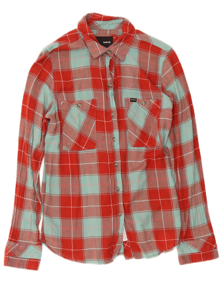 Camisa feminina de flanela Hurley Reino Unido 14 algodão xadrez vermelho médio