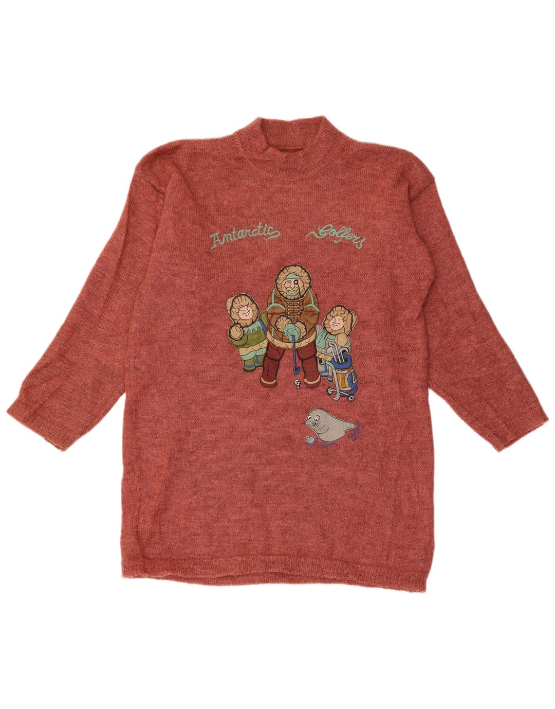 Suéter feminino VINTAGE com gola tartaruga gráfica Reino Unido 14 médio marrom