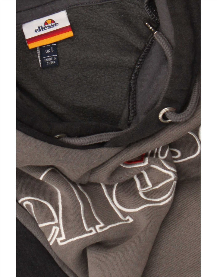 Suéter Ellesse masculino com capuz gráfico grande bloco cinza