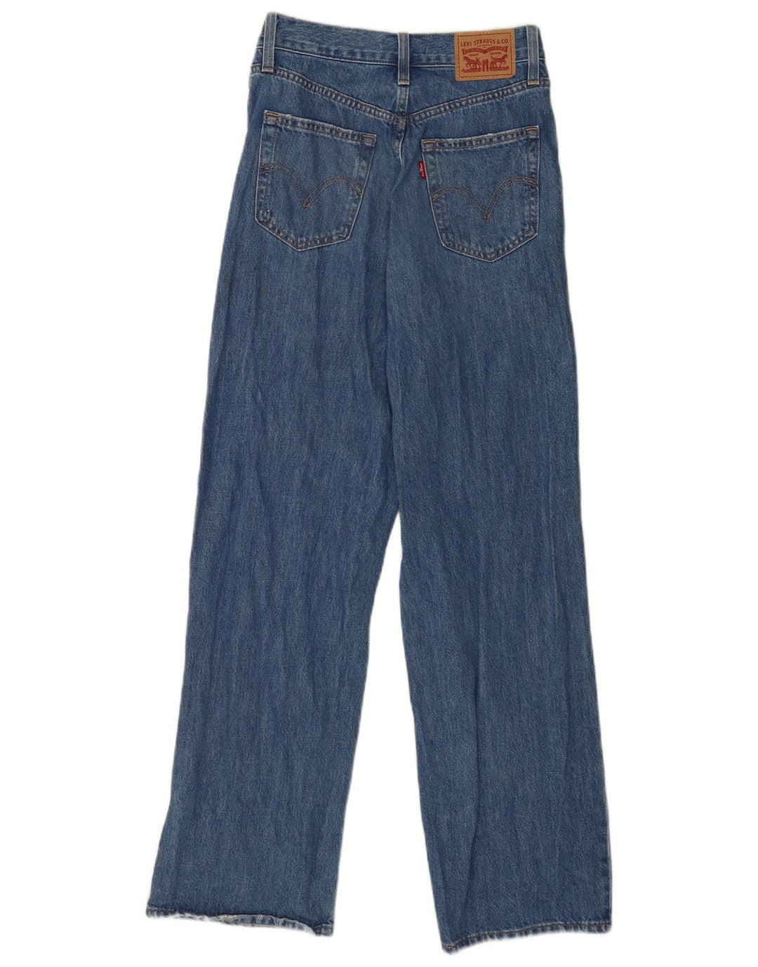 Calça jeans reta feminina Levi's com cintura alta desgastada W26 L31 algodão azul