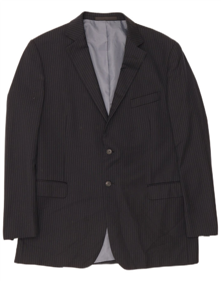 Jaqueta Blazer Longa Masculina Marks & Spencer Reino Unido 44 XL Riscas Azul Marinho