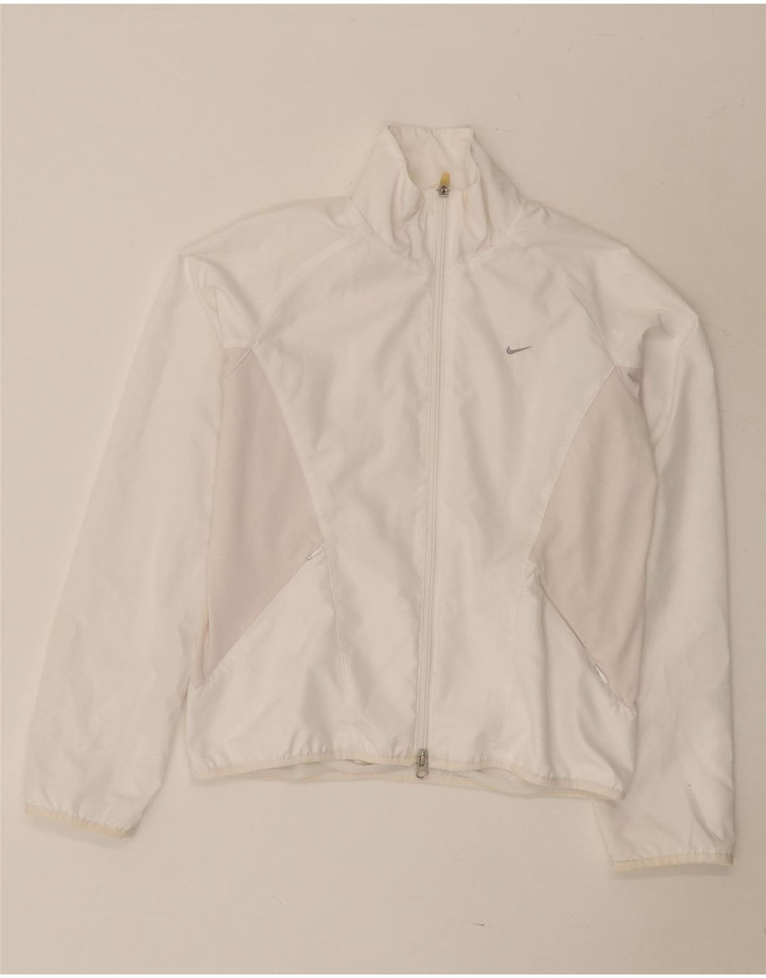 NIKE Womens Tracksuit Top Jacket UK 14 Médio Branco Poliéster
