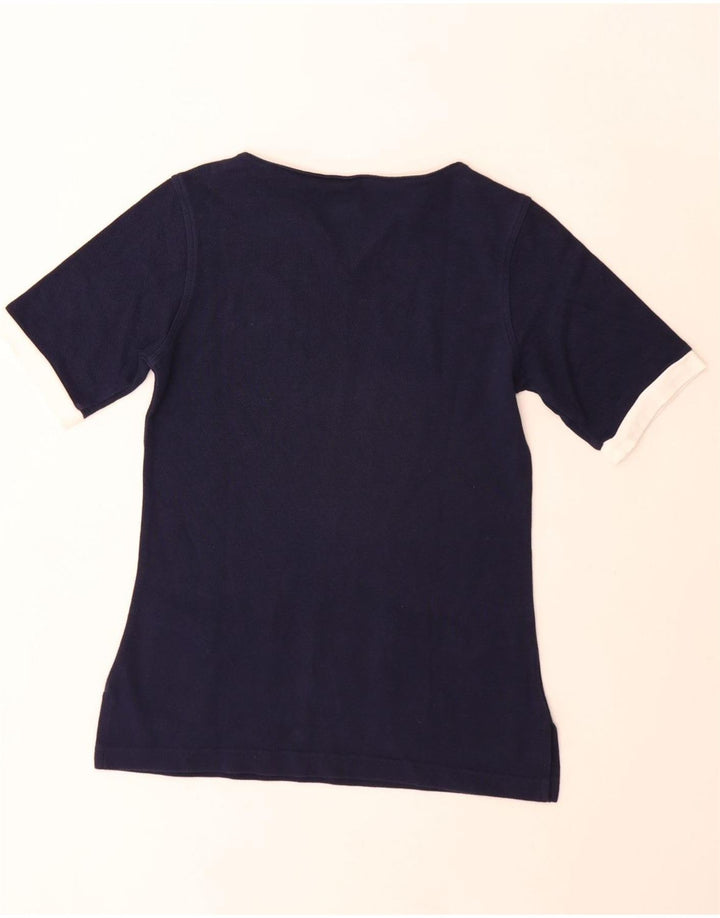 Camiseta feminina Lacoste tamanho superior 39 algodão colorblock azul marinho médio