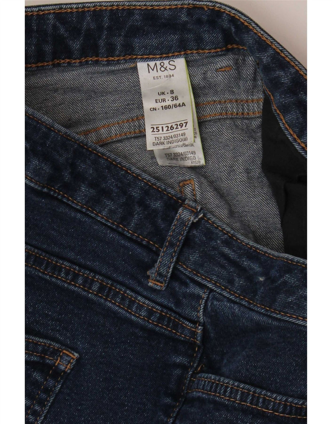 Shorts jeans feminino Marks & Spencer UK 8 pequeno W28 algodão azul