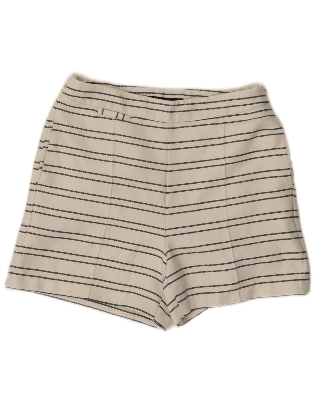 Zara Shorts Chino Feminino Cintura Alta Pequeno W26 Poliéster Listrado Branco