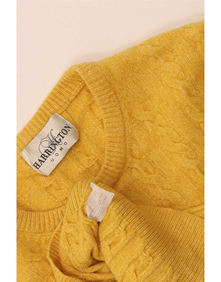 Suéter masculino vintage com gola redonda, lã virgem amarela pequena