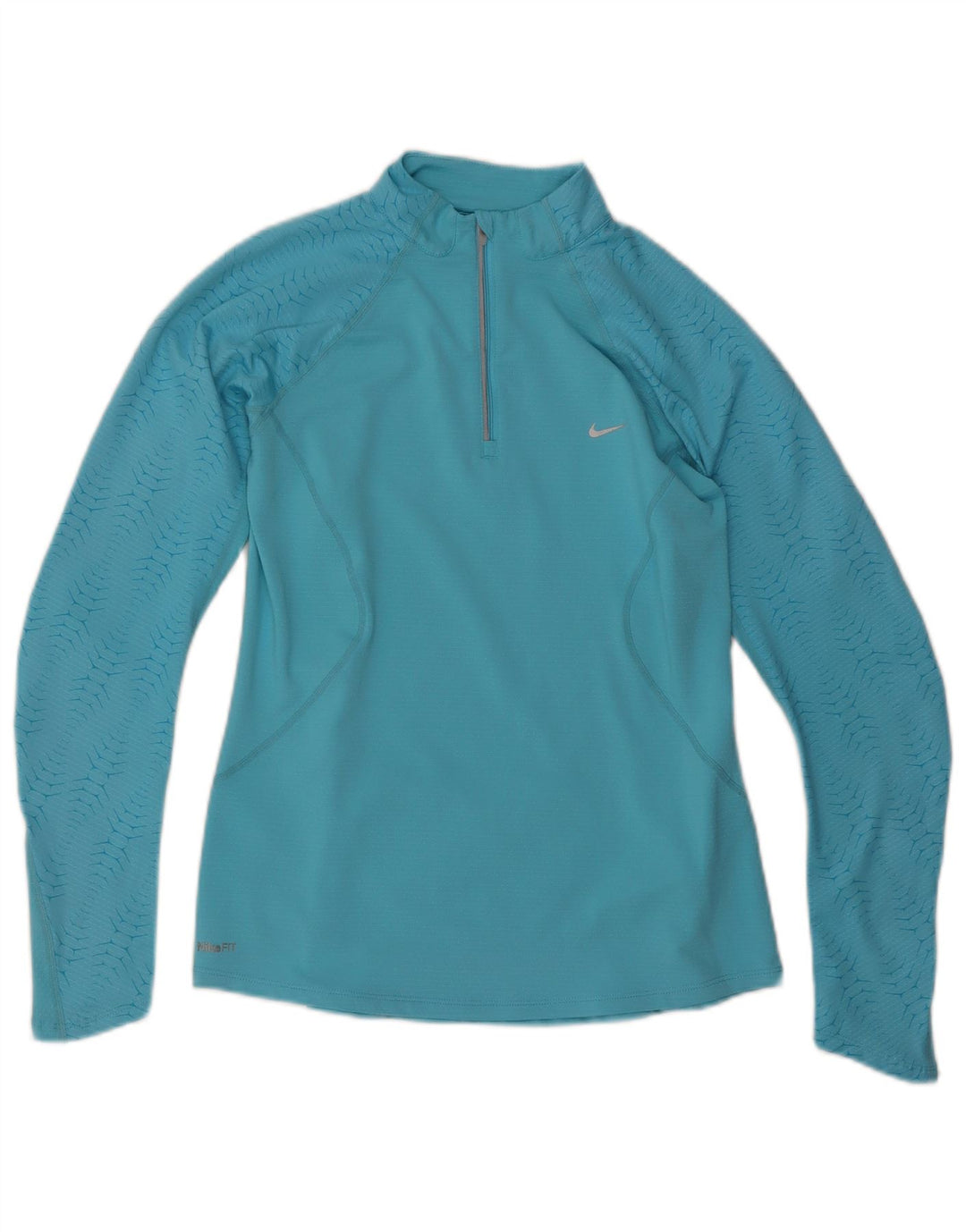 NIKE Womens Zip Neck Pullover Treino Top UK 12/14 Médio Azul Geométrico