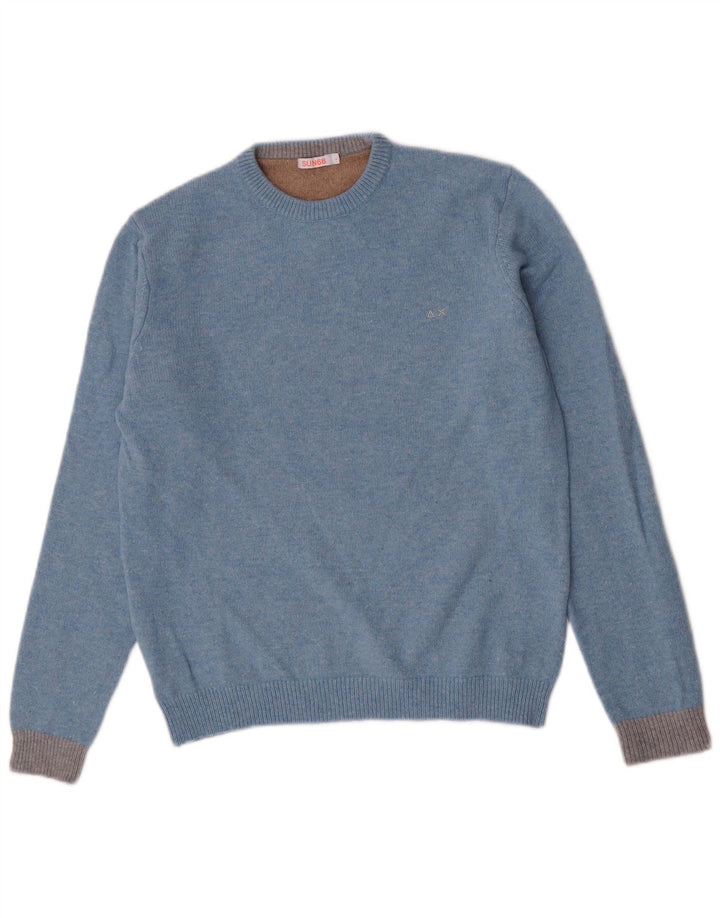 Suéter feminino Sun68 com gola redonda, grande lã azul